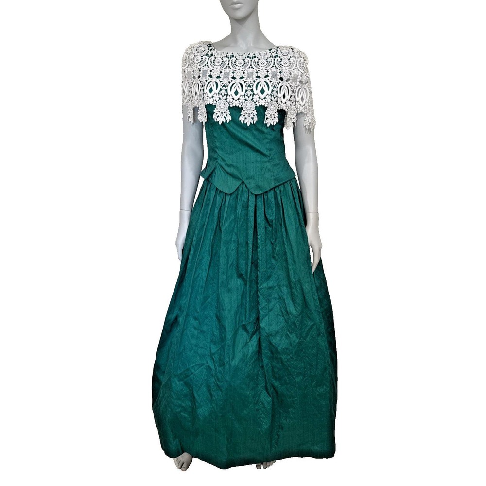 Vtg Jessica McClintock Dress Emerald Green Edwardian Southern Belle Fairy Formal